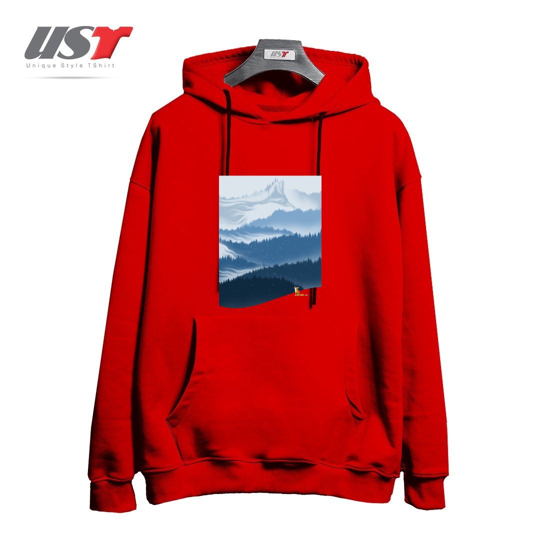 طرح MOUNTAIN SPIRIT هودی اورسایزرنگ قرمز