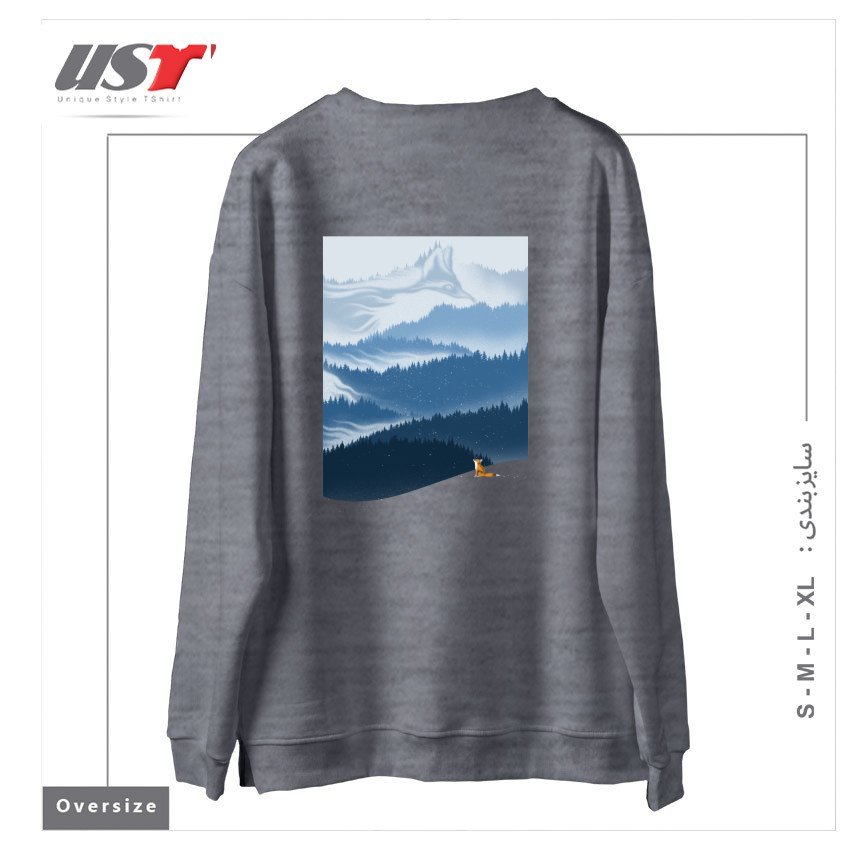 طرح MOUNTAIN SPIRIT سوییشرت اورسایزرنگ طوسی ملانژ