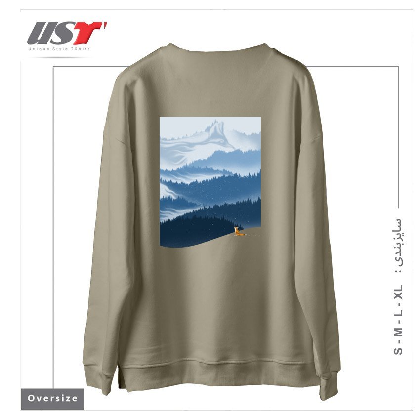 طرح MOUNTAIN SPIRIT سوییشرت اورسایزرنگ نخودی