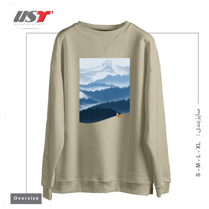 طرح MOUNTAIN SPIRIT سوییشرت اورسایزرنگ نخودی