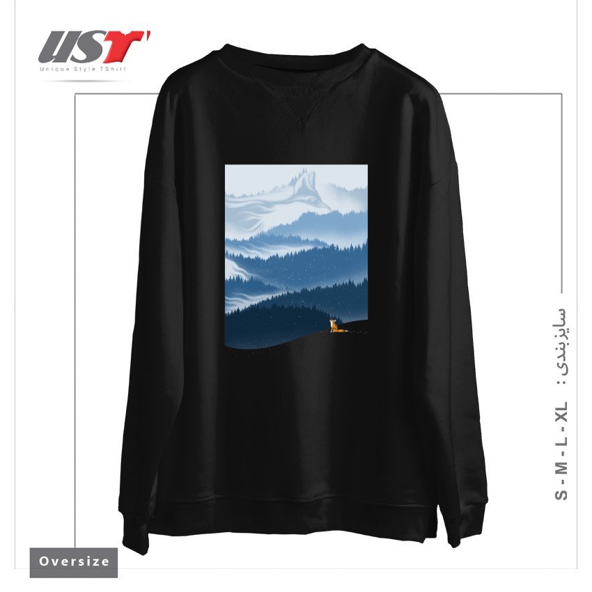 طرح MOUNTAIN SPIRIT سوییشرت اورسایزرنگ مشکی