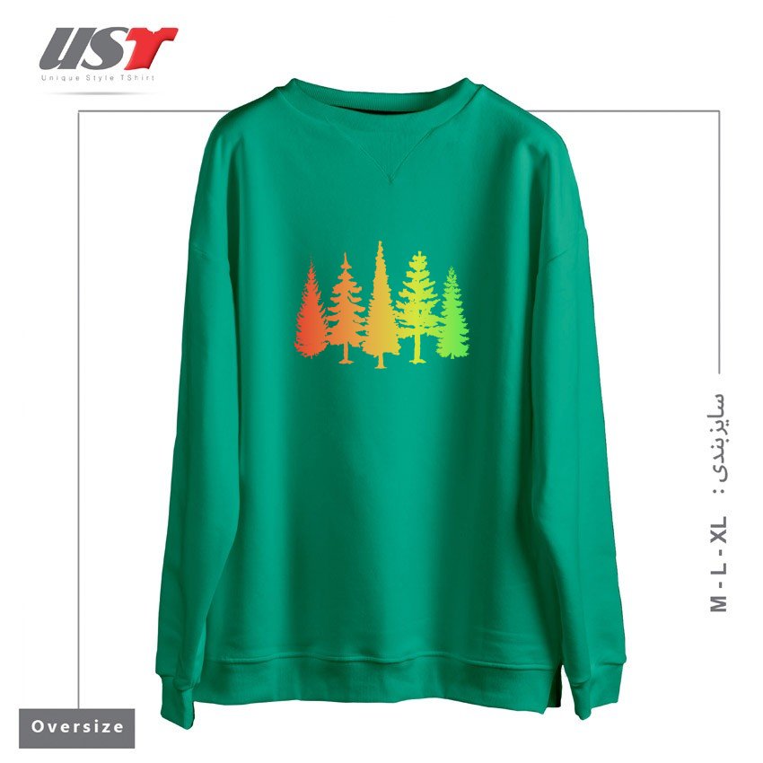 طرح NATURE IS AWESOME سوییشرت اورسایزرنگ سبز سدری