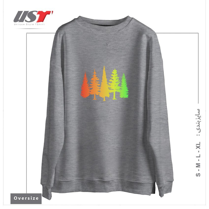 طرح NATURE IS AWESOME سوییشرت اورسایزرنگ طوسی ملانژ