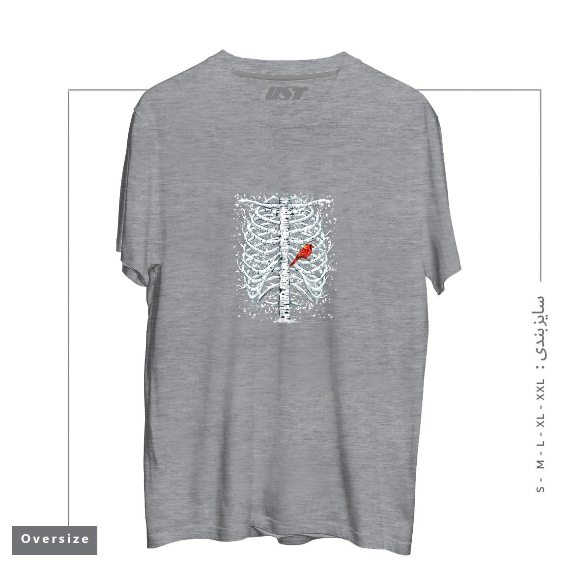 طرح RIB & BIRCH تیشرت اورسایزرنگ طوسی ملانژ