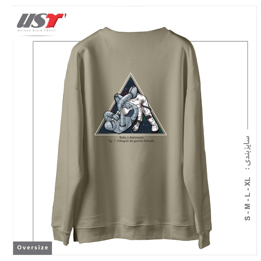 طرح ROBO X ASTRONAUTA سوییشرت اورسایزرنگ نخودی