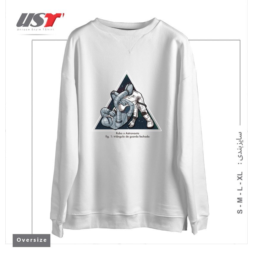 طرح ROBO X ASTRONAUTA سوییشرت اورسایزرنگ سفید