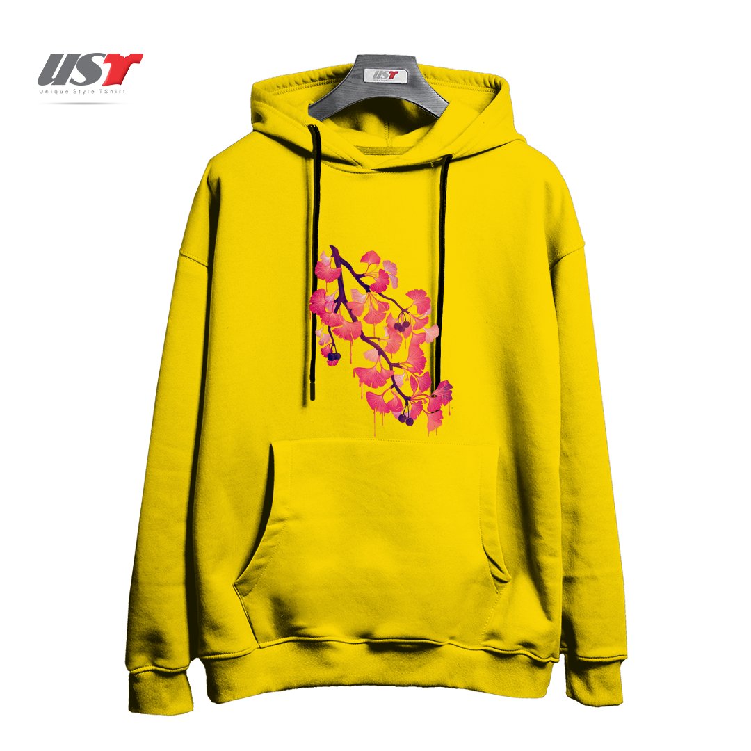 طرح O, GINKGO هودی اورسایزرنگ زرد