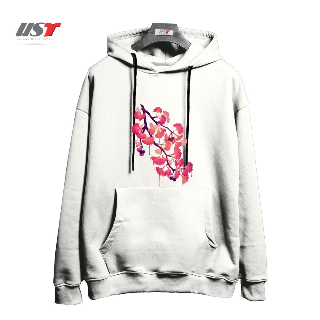 طرح O, GINKGO هودی اورسایزرنگ سفید