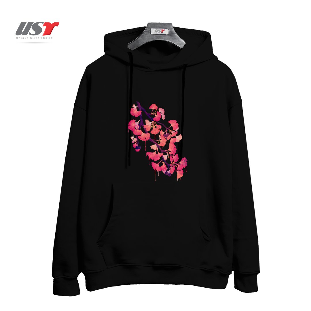 طرح O, GINKGO هودی اورسایزرنگ مشکی