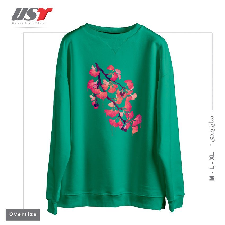طرح O, GINKGO سوییشرت اورسایزرنگ سبز سدری