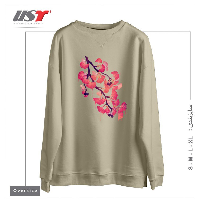 طرح O, GINKGO سوییشرت اورسایزرنگ نخودی