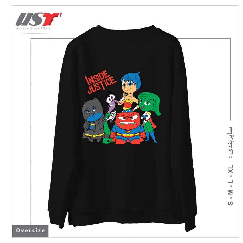 طرح INSIDE JUSTICE سوییشرت اورسایزرنگ مشکی