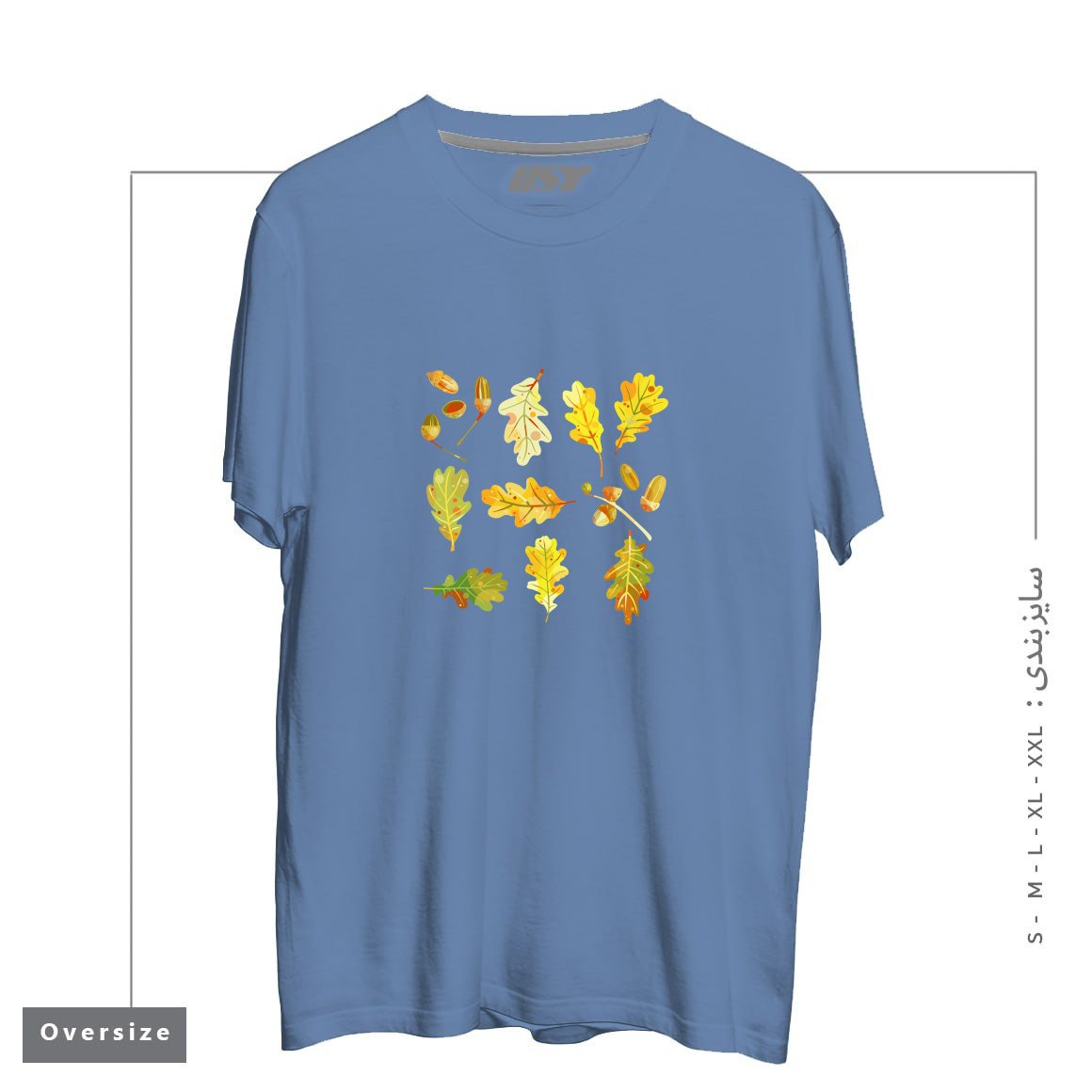 طرح OAK LEAVES AND ACORNS DARK تیشرت اورسایزرنگ آبی نفتی