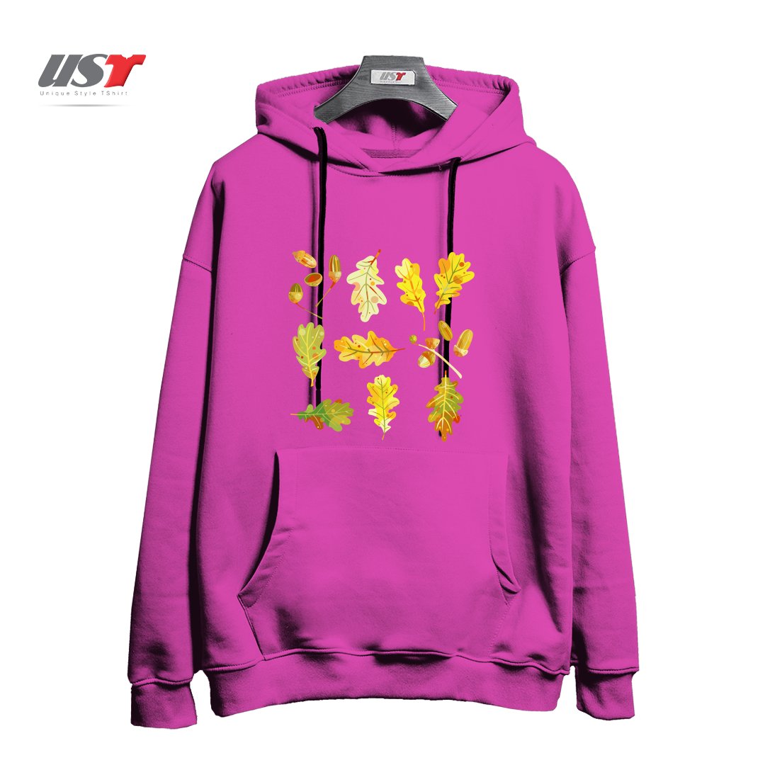 طرح OAK LEAVES AND ACORNS DARK هودی اورسایزرنگ صورتی