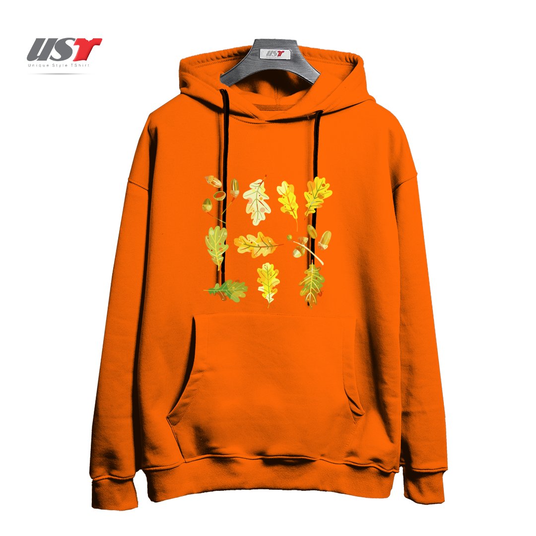 طرح OAK LEAVES AND ACORNS DARK هودی اورسایزرنگ نارنجی