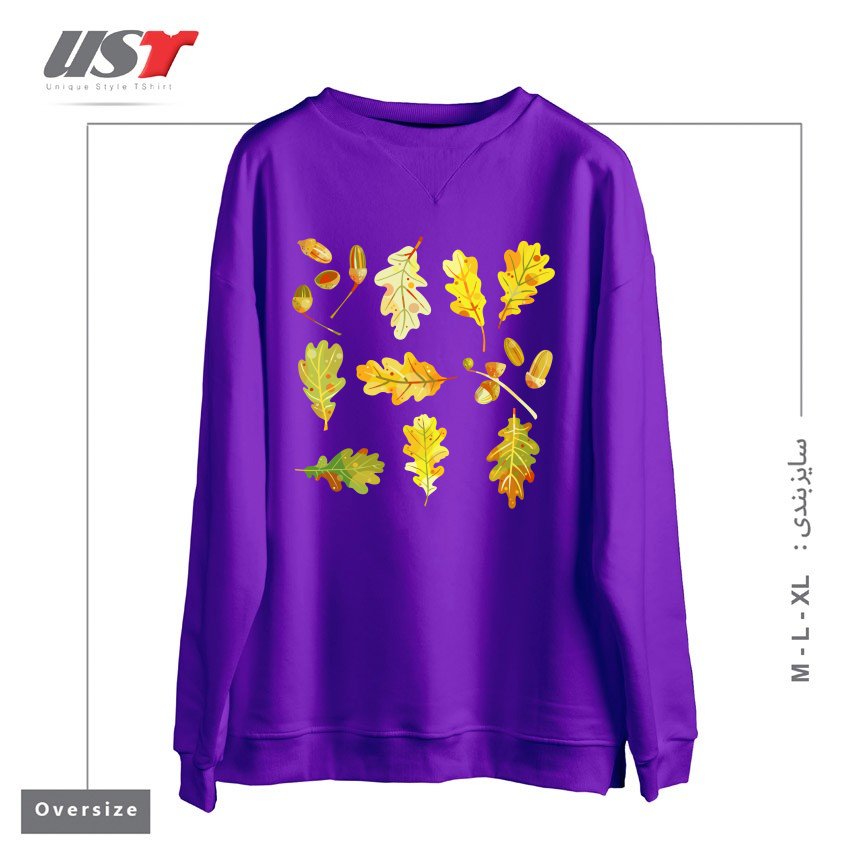 طرح OAK LEAVES AND ACORNS DARK سوییشرت اورسایزرنگ بنفش