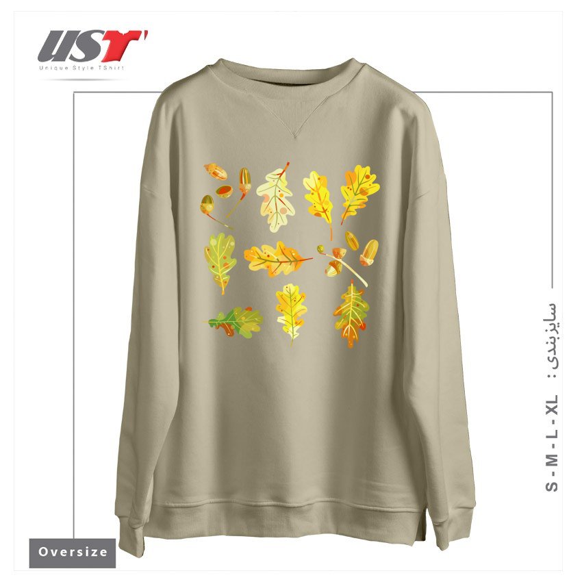 طرح OAK LEAVES AND ACORNS DARK سوییشرت اورسایزرنگ نخودی