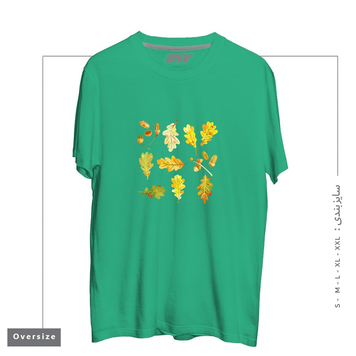 طرح OAK LEAVES AND ACORNS DARK تیشرت اورسایزرنگ سبز