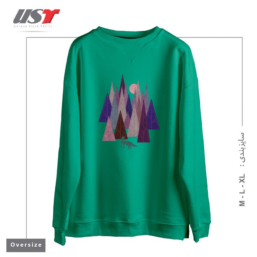 طرح STRANGE FOREST سوییشرت اورسایزرنگ سبز سدری