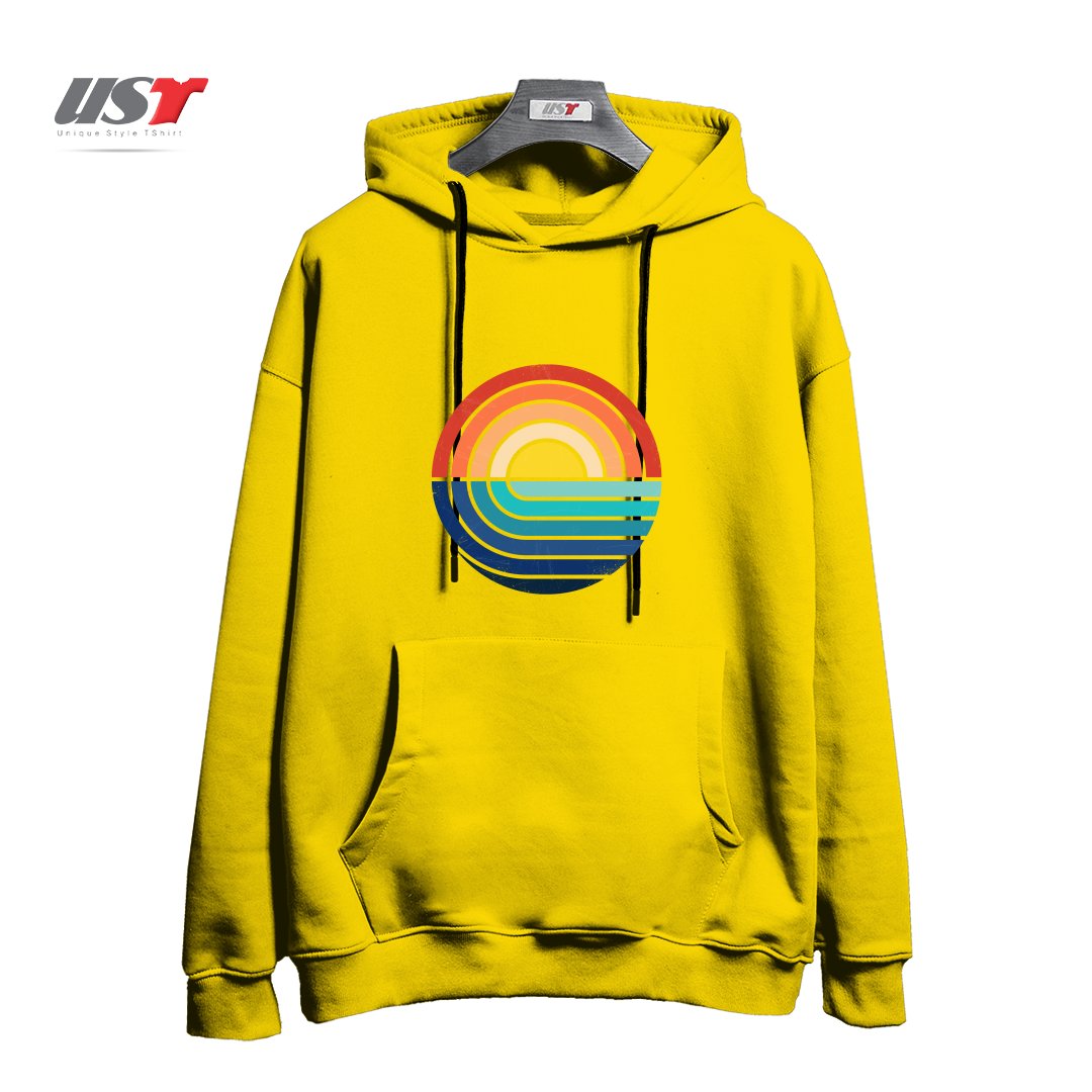 طرح SUNSET AND WAVES هودی اورسایزرنگ زرد