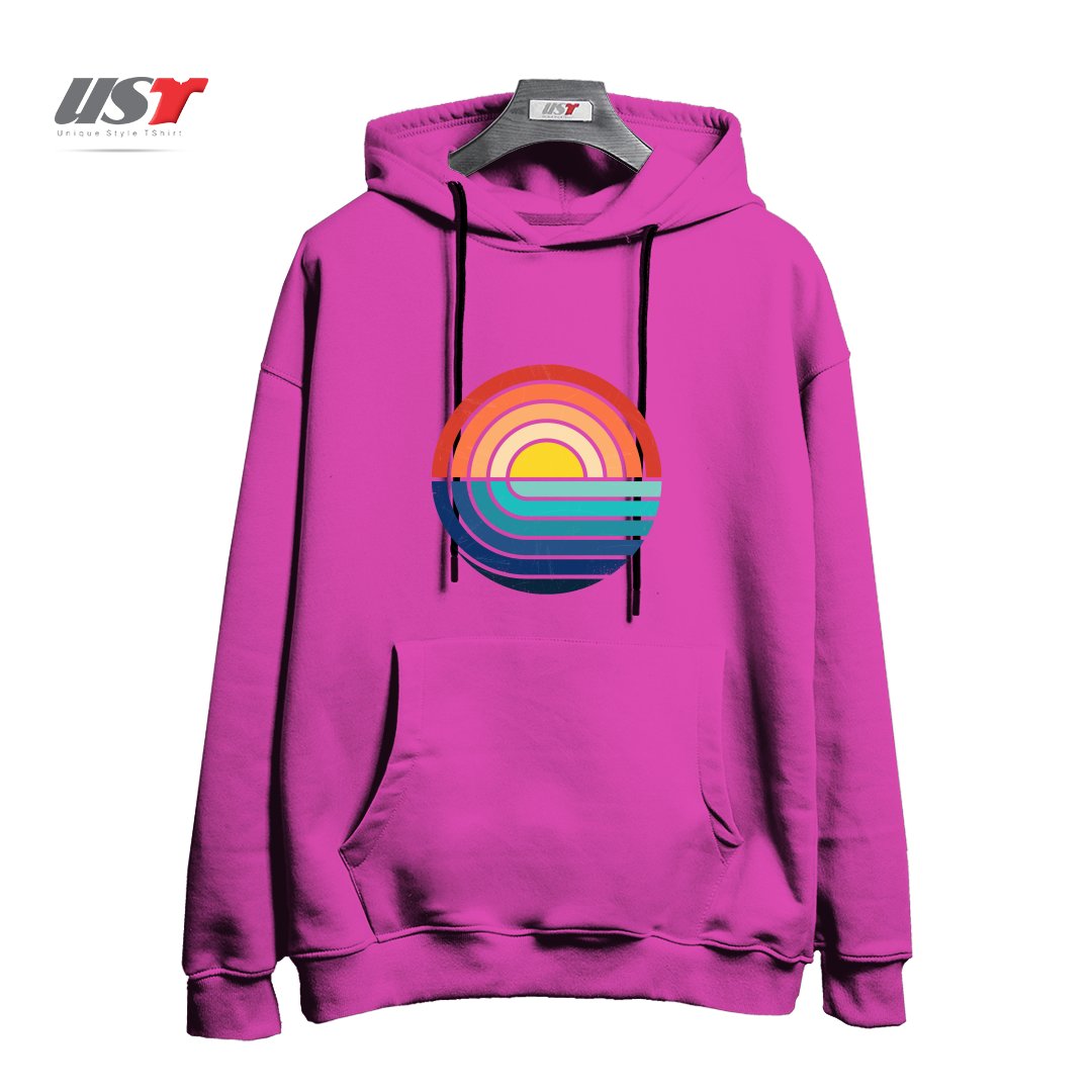 طرح SUNSET AND WAVES هودی اورسایزرنگ صورتی