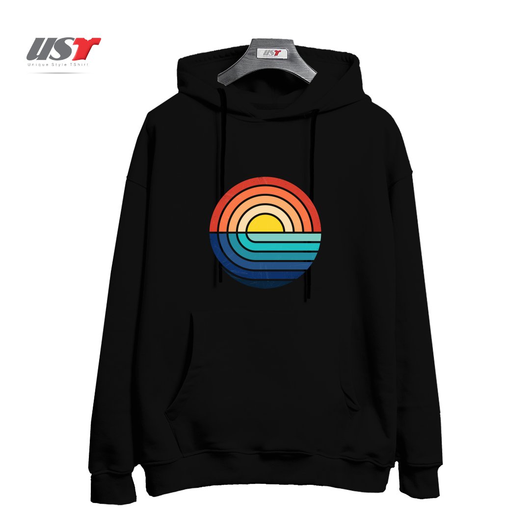 طرح SUNSET AND WAVES هودی اورسایزرنگ مشکی