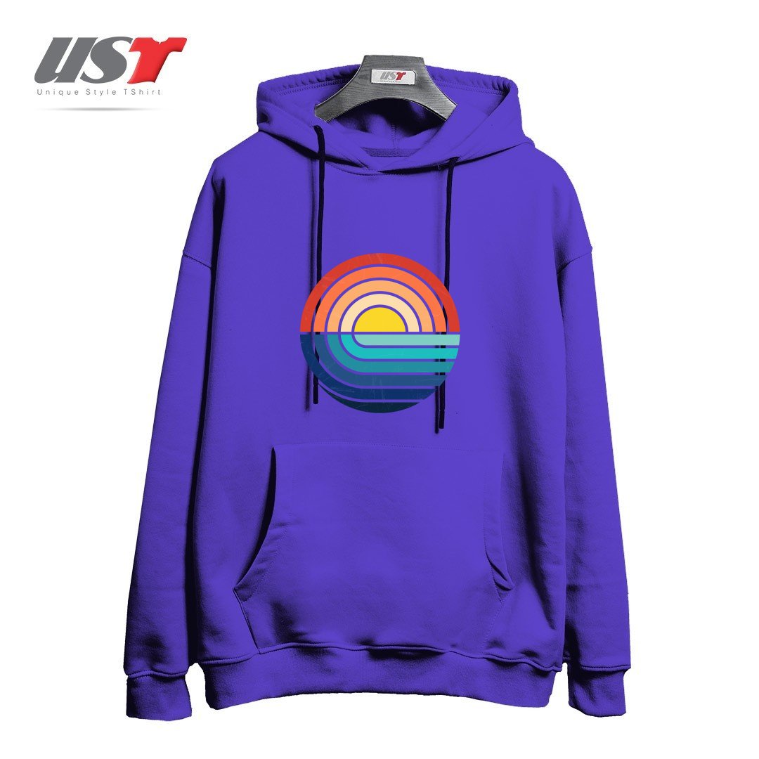 طرح SUNSET AND WAVES هودی اورسایزرنگ بنفش