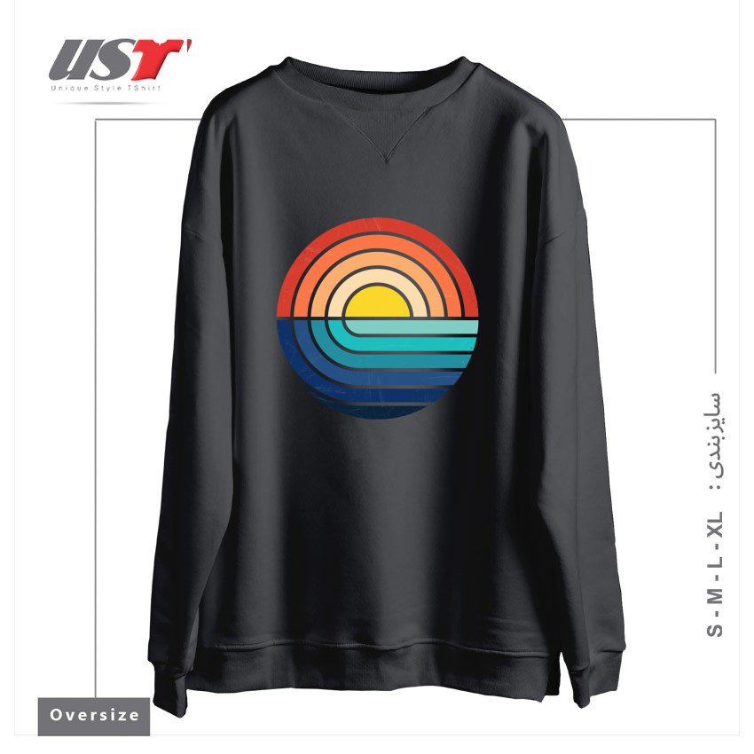 طرح SUNSET AND WAVES سوییشرت اورسایزرنگ دودی