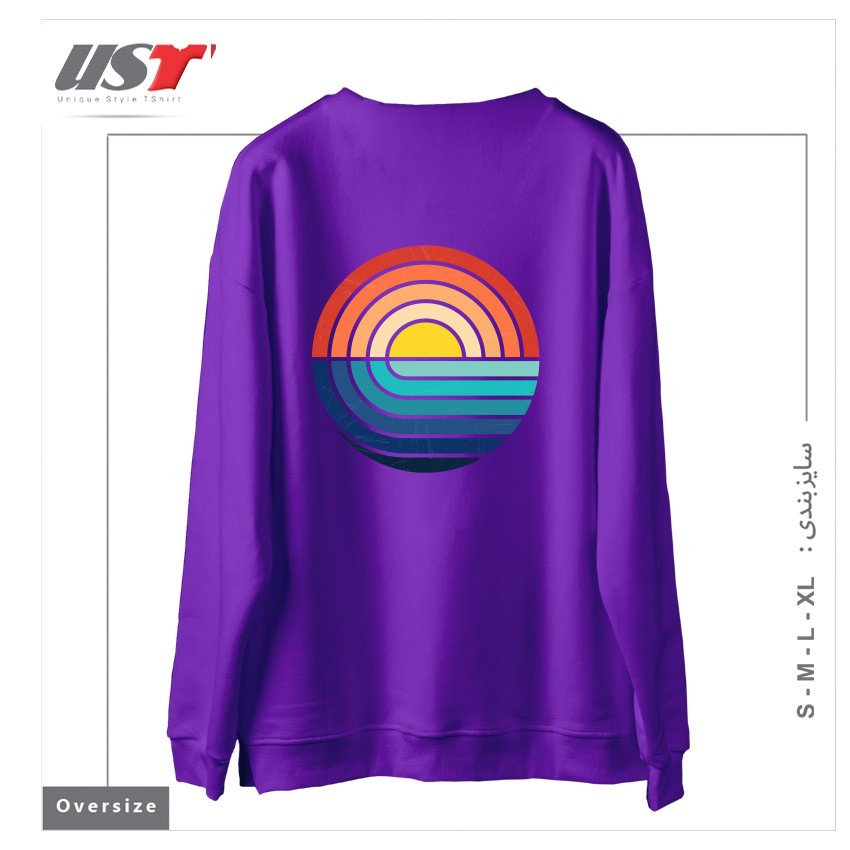 طرح SUNSET AND WAVES سوییشرت اورسایزرنگ بنفش