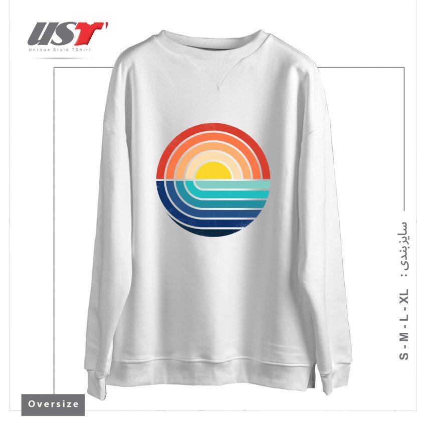 طرح SUNSET AND WAVES سوییشرت اورسایزرنگ سفید
