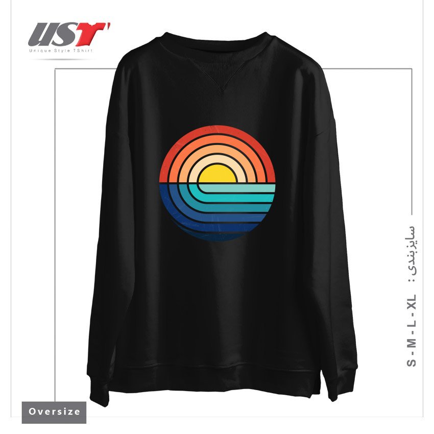 طرح SUNSET AND WAVES سوییشرت اورسایزرنگ مشکی