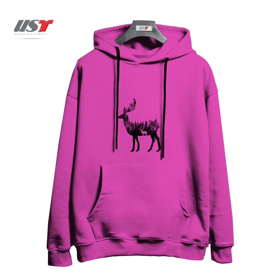 طرح THE DEER هودی اورسایزرنگ صورتی