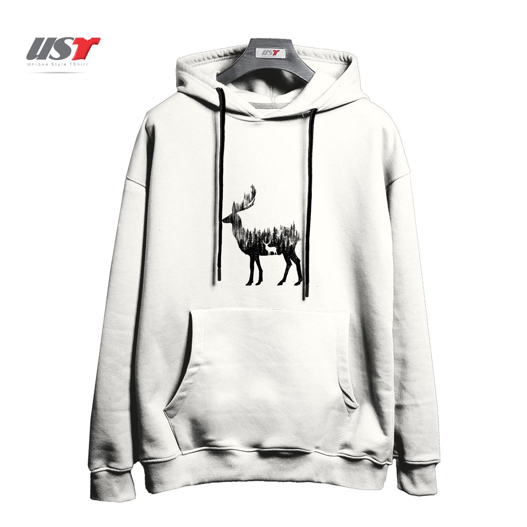 طرح THE DEER هودی اورسایزرنگ سفید