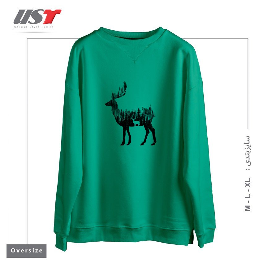 طرح THE DEER سوییشرت اورسایزرنگ سبز سدری