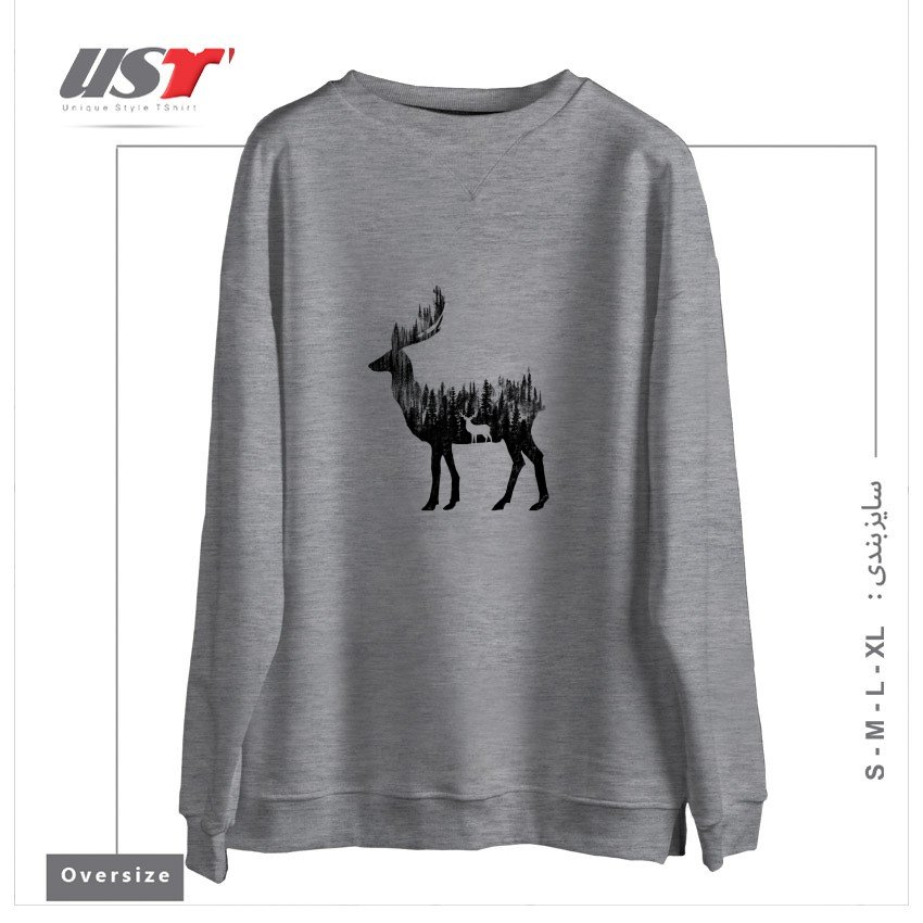 طرح THE DEER سوییشرت اورسایزرنگ طوسی ملانژ