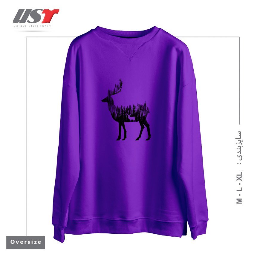 طرح THE DEER سوییشرت اورسایزرنگ بنفش