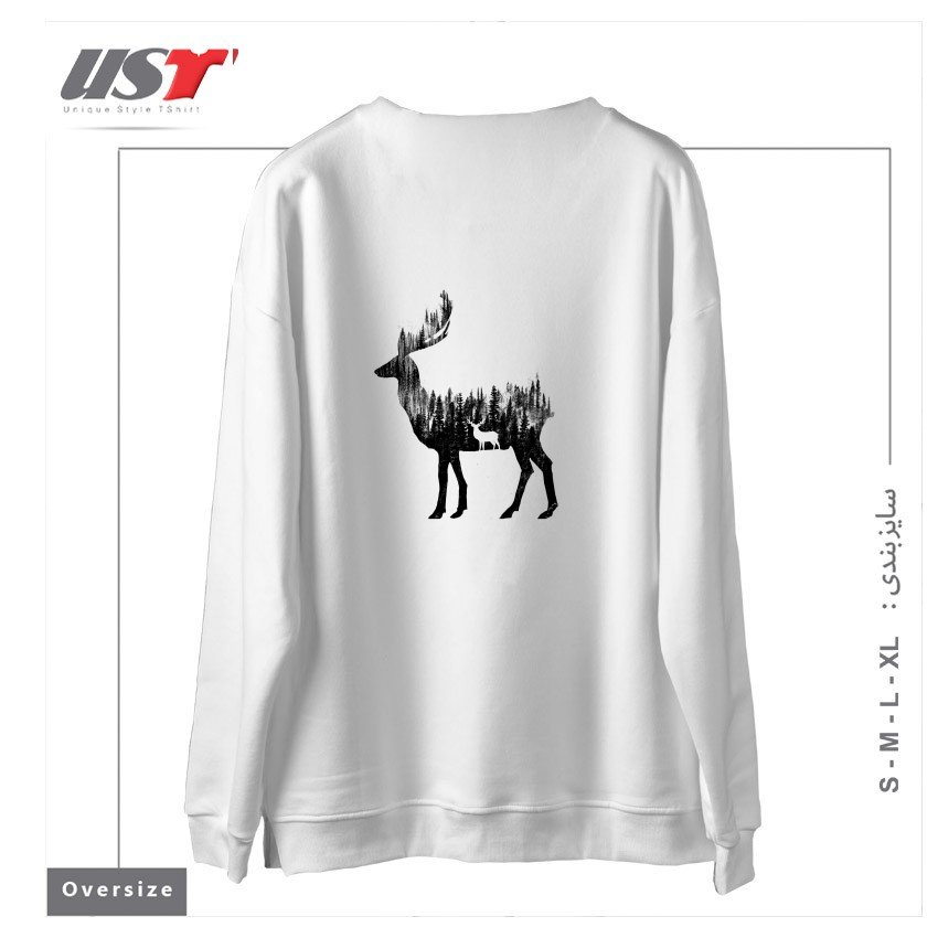 طرح THE DEER سوییشرت اورسایزرنگ سفید