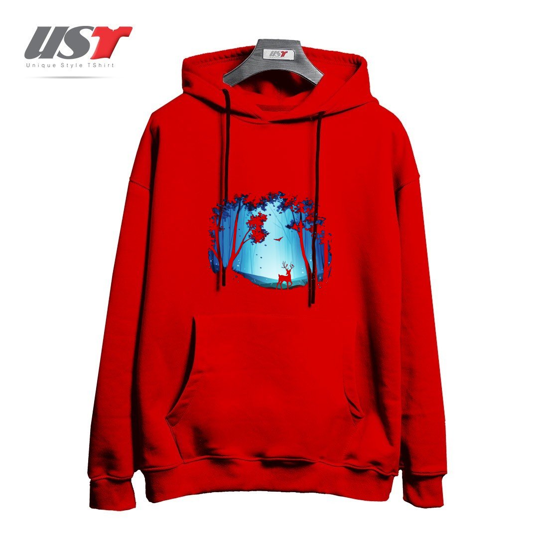 طرح THE HEART OF THE FOREST هودی اورسایزرنگ قرمز