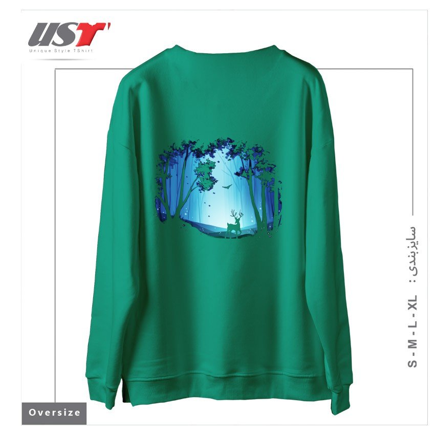 طرح THE HEART OF THE FOREST سوییشرت اورسایزرنگ سبز سدری