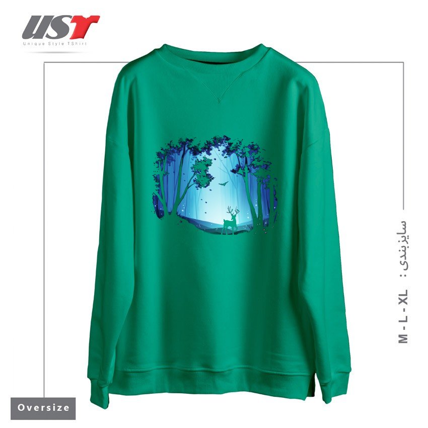 طرح THE HEART OF THE FOREST سوییشرت اورسایزرنگ سبز سدری