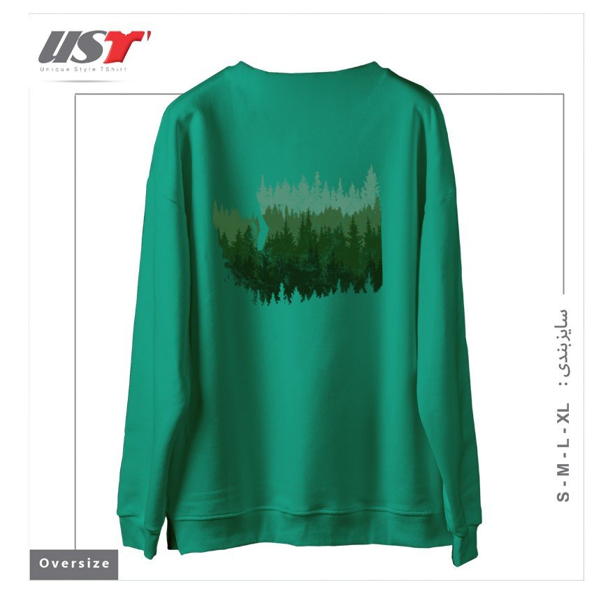 طرح THE WASHINGTON ESCAPE سوییشرت اورسایزرنگ سبز سدری