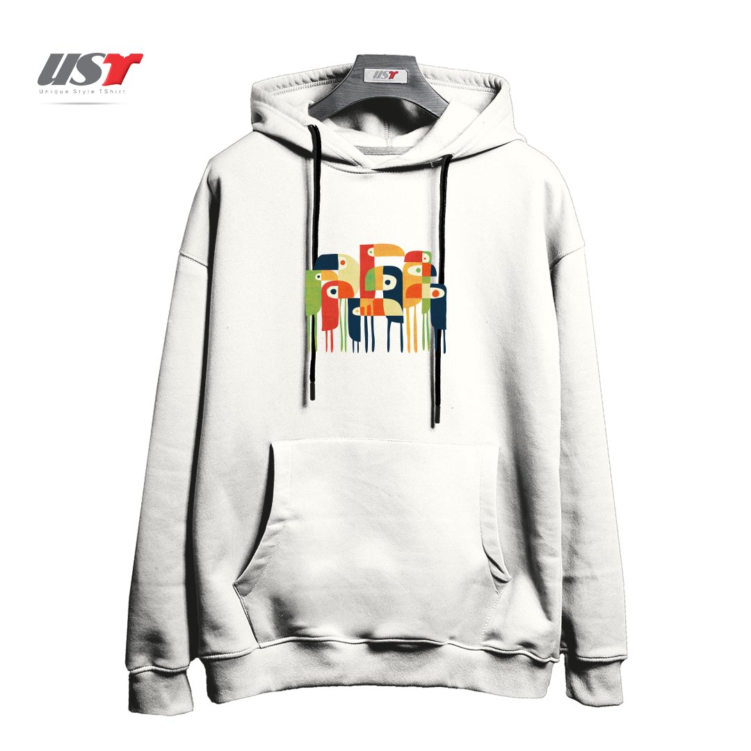 طرح TROPICAL TOUCAN هودی اورسایزرنگ سفید