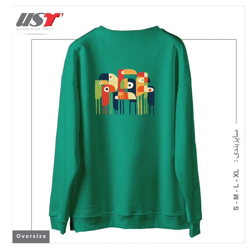 طرح TROPICAL TOUCAN سوییشرت اورسایزرنگ سبز سدری