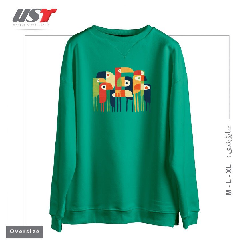 طرح TROPICAL TOUCAN سوییشرت اورسایزرنگ سبز سدری