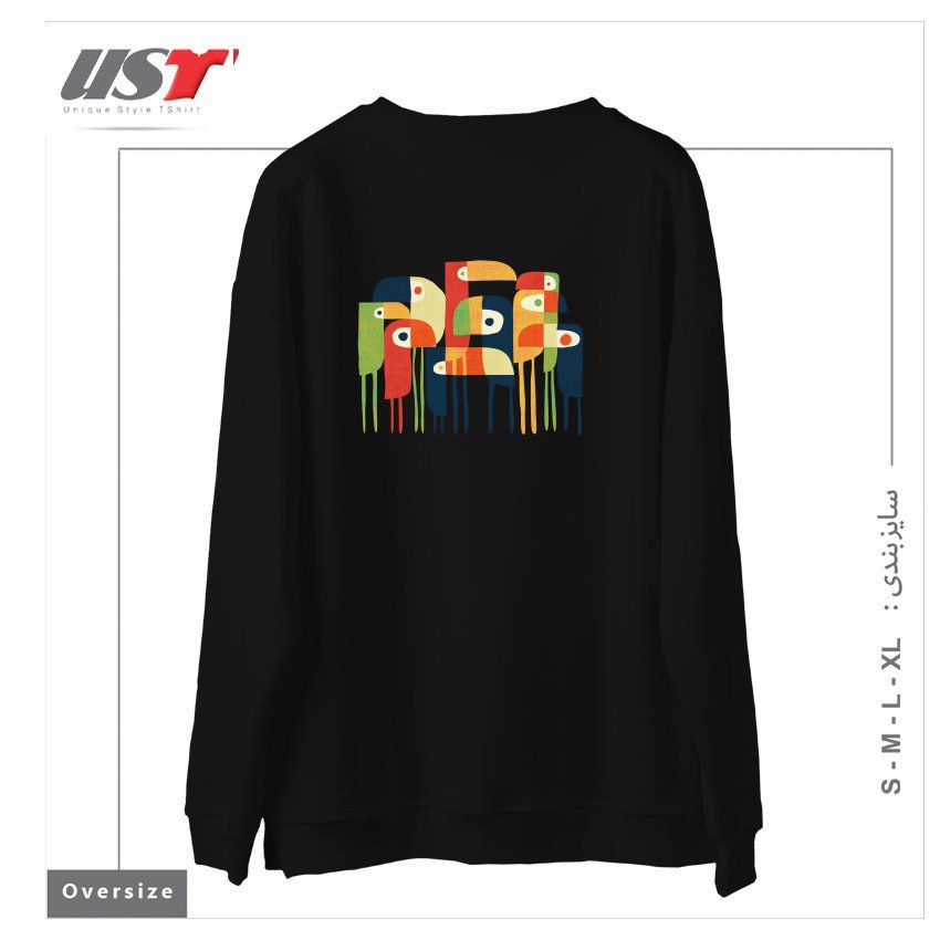 طرح TROPICAL TOUCAN سوییشرت اورسایزرنگ مشکی