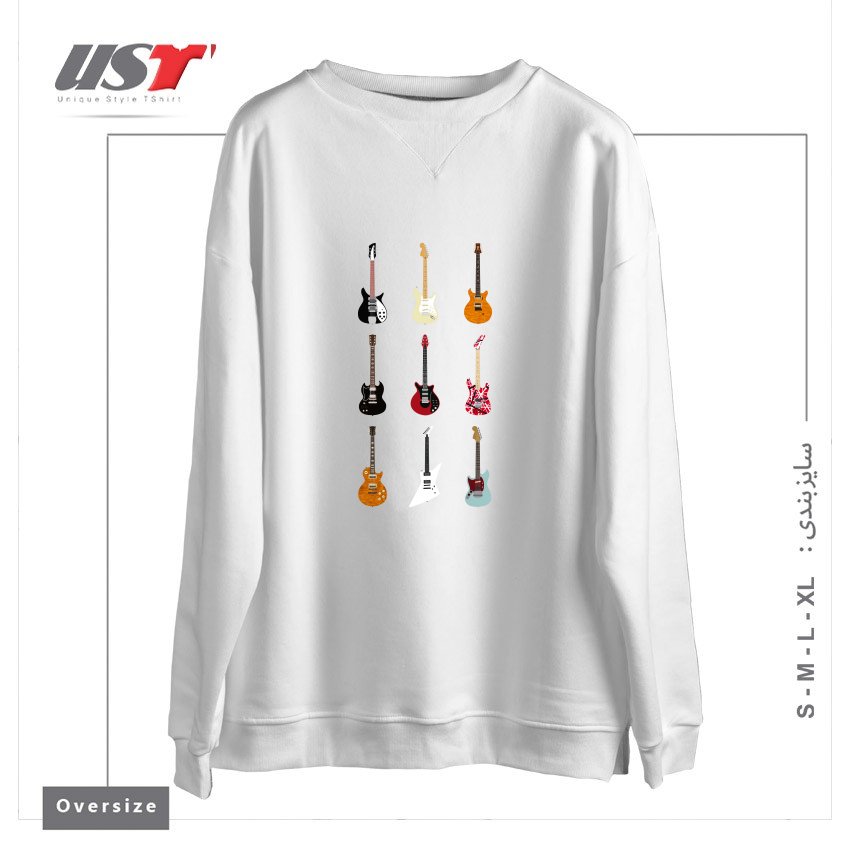 طرح EPIC GUITARS OF ROCK سوییشرت اورسایزرنگ سفید