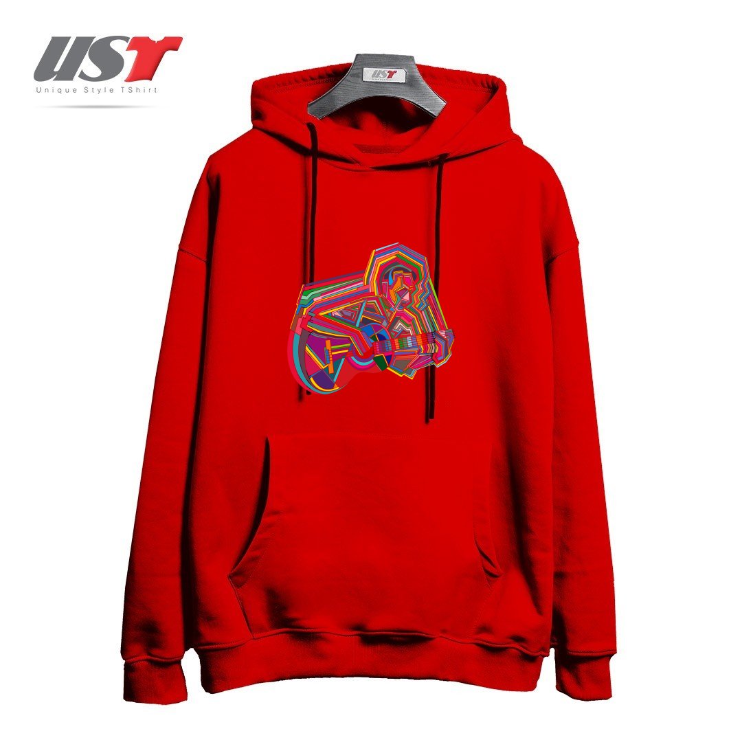 طرح GUITARIST هودی اورسایزرنگ قرمز