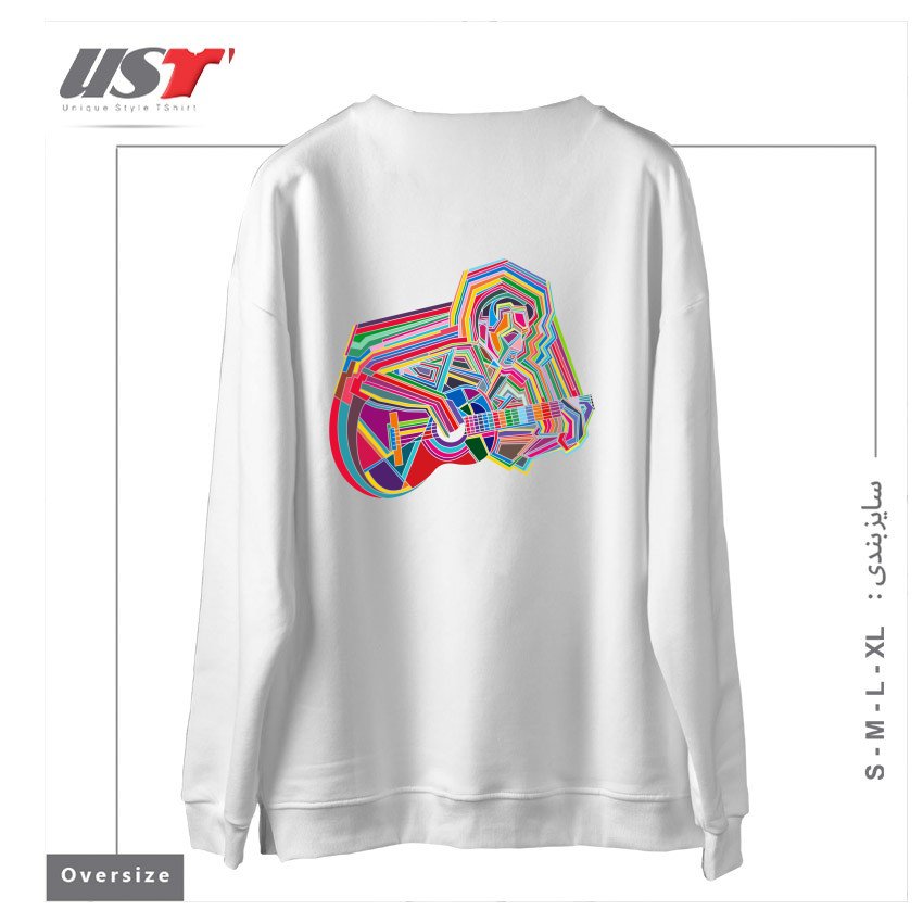 طرح GUITARIST سوییشرت اورسایزرنگ سفید