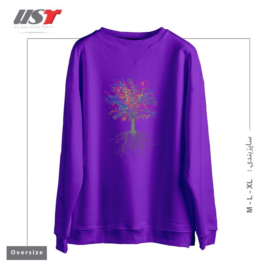 طرح IT GROWS ON TREES سوییشرت اورسایزرنگ بنفش