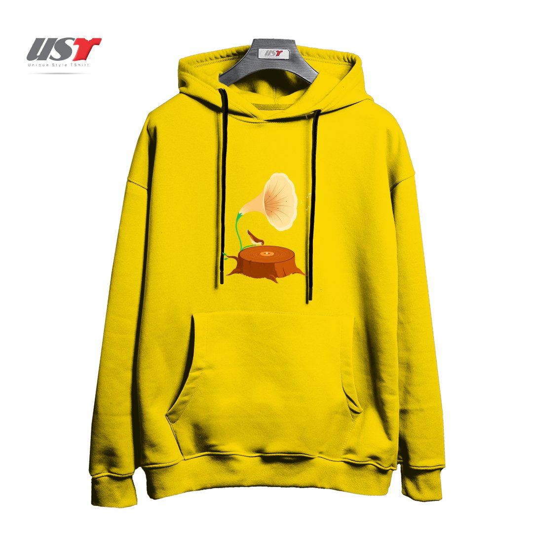 طرح LISTEN TO MOTHER NATURE هودی اورسایزرنگ زرد